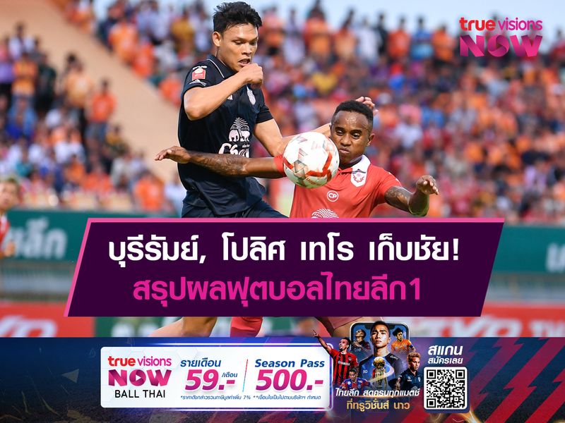 บุรีรัมย์ ควง โปลิศ เทโร เก็บชัย! สรุปผลฟุตบอลไทยลีก1 