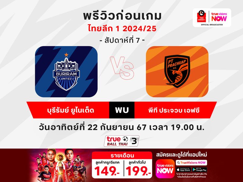 พรีวิวฟุตบอลไทยลีก : บุรีรัมย์ ยูไนเต็ด VS พีที ประจวบ เอฟซี