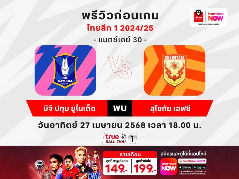 พรีวิว-วิเคราะห์บอลไทยลีก บีจี ปทุมฯ พบ สุโขทัย