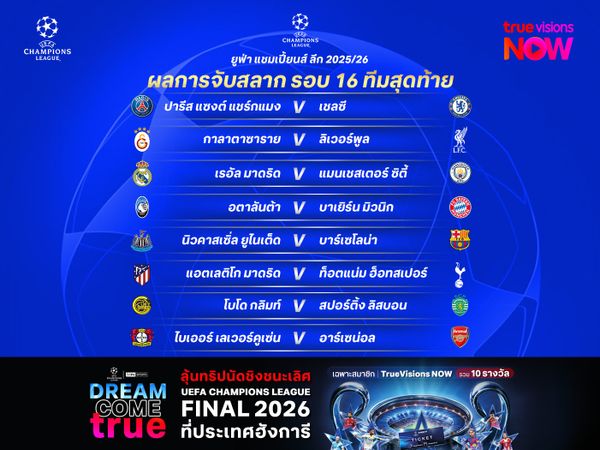 จับสลาก ชปล. รอบ 16 ทีม เปแอสเช รีแมตช์ เชลซี, ราชันชุดขาวปะทะเรือใบสีฟ้า